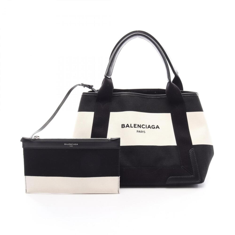 Balenciaga Navy Blue CABAS Tote Bag Canvas Leather White Black